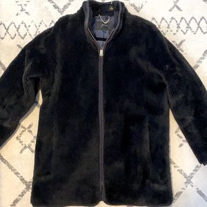Black faux fur J. Crew jacket, oversized fit!